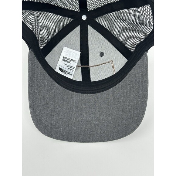 The North Face Mudder SnapBack Hat Gray Brown Leather Patch Mesh Trucker OSFA - Picture 8 of 9
